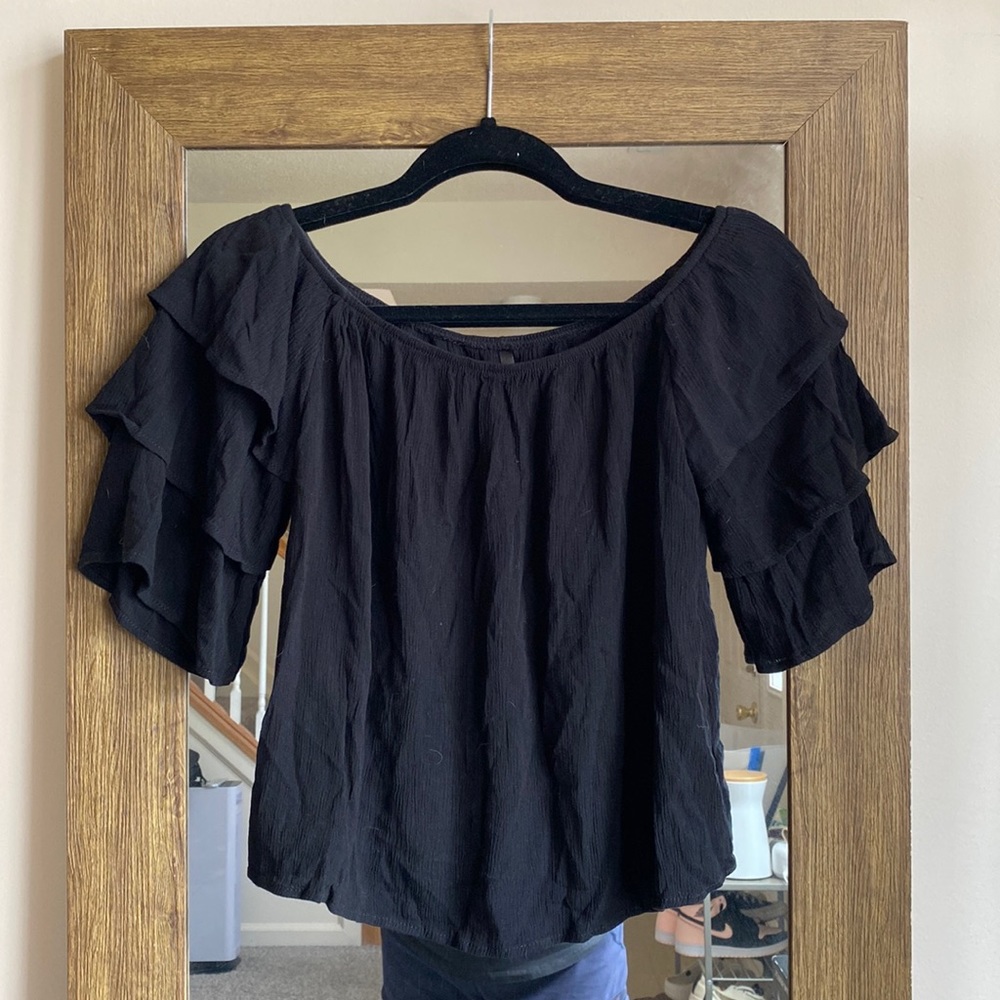 Black Ruffle Sleeve Off Shoulder Top